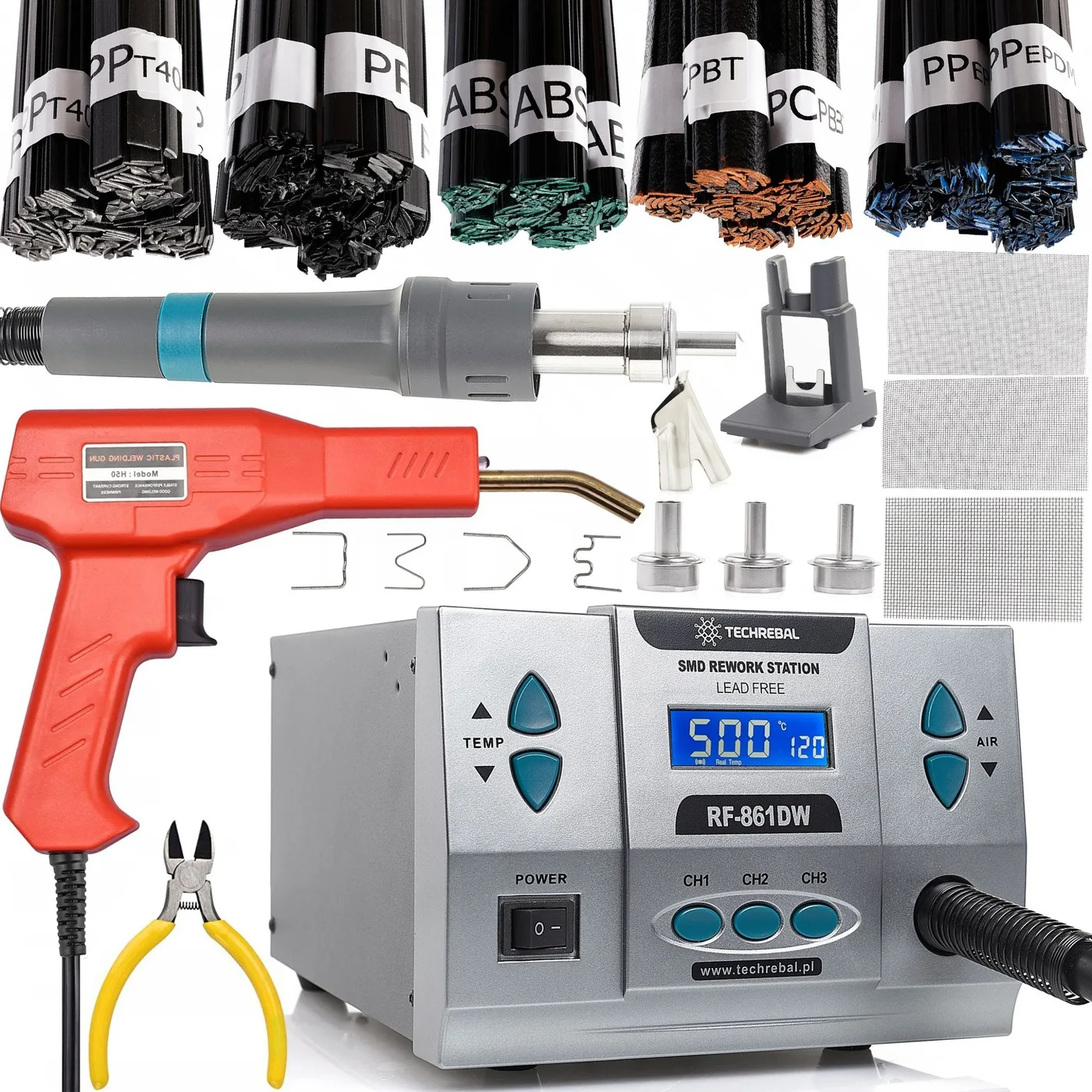 Kunststoffschweißgerät und Lötstation Techrebal RF-861DW 1000 W mit Klebstoff-Set