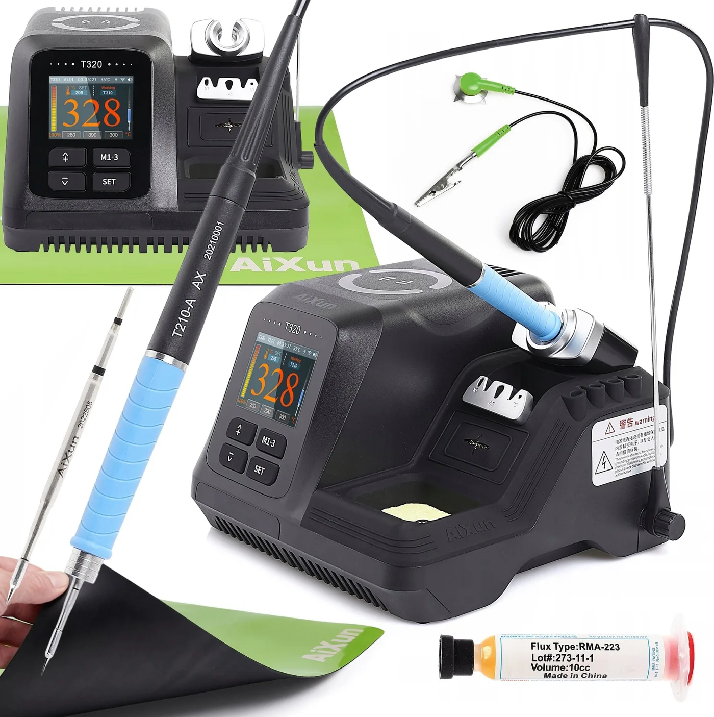 Set: Professionelle Lötstation Aixun T320 mit Lötkolben C210 und Lötmatte
