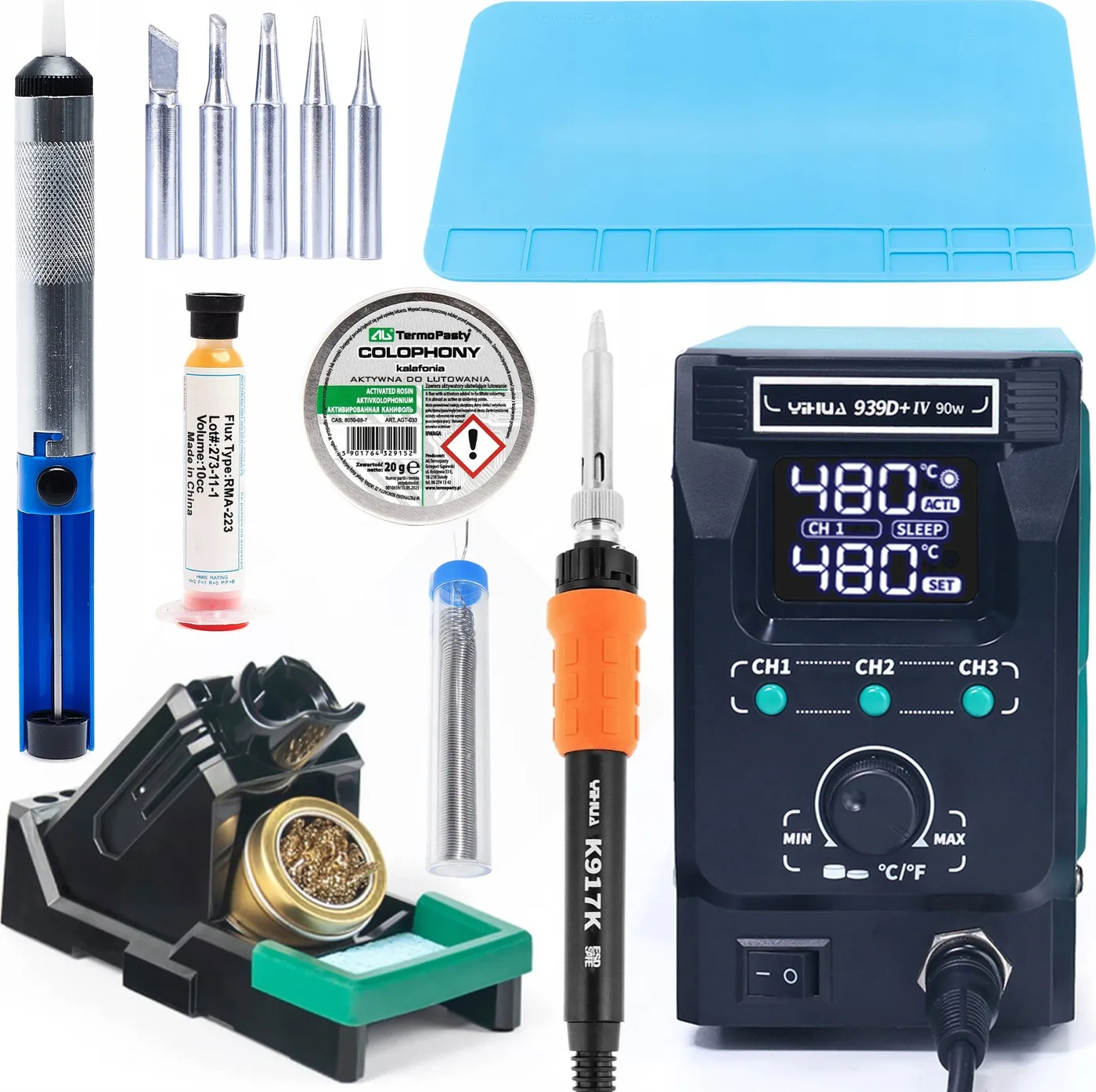 Lötstation Yihua 939D+-IV 90 W + 11-teiliges Zubehörset von Techrebal