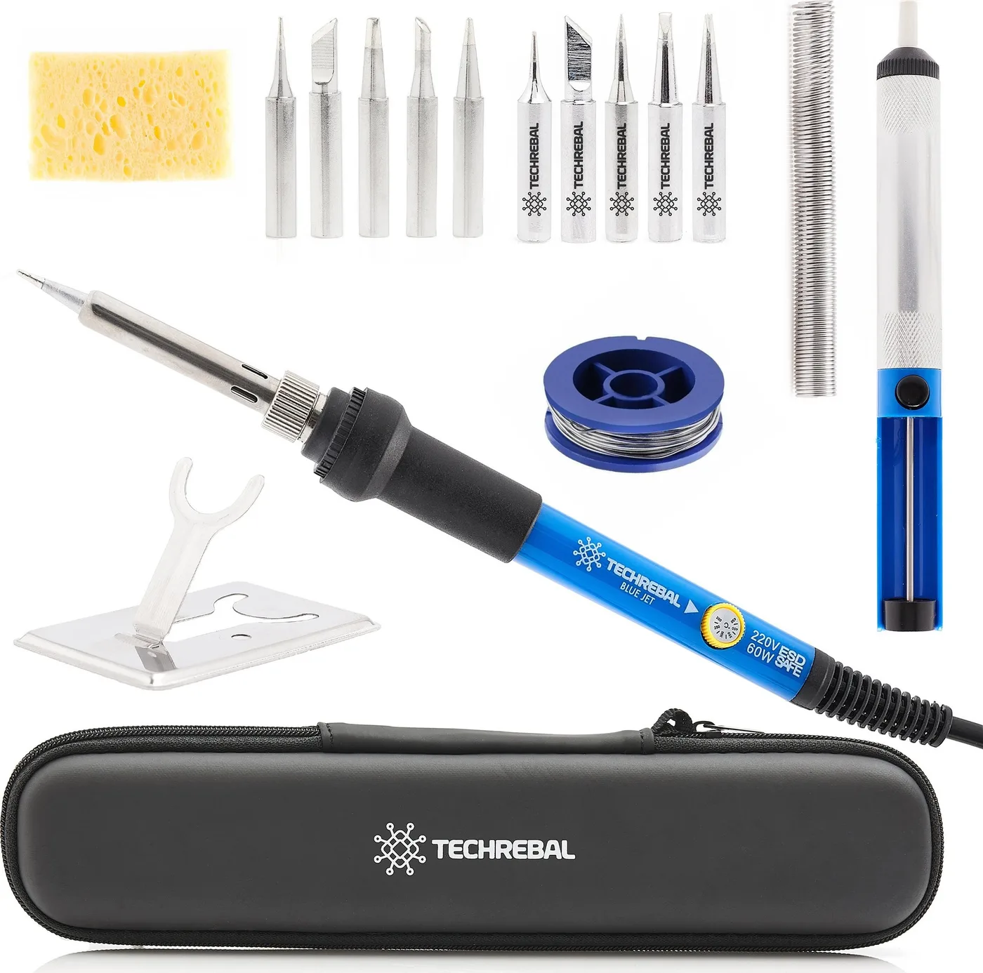 Set: Lötkolben TBJ60W Blue Jet mit 11 Lötspitzen + Zubehör Techrebal XL