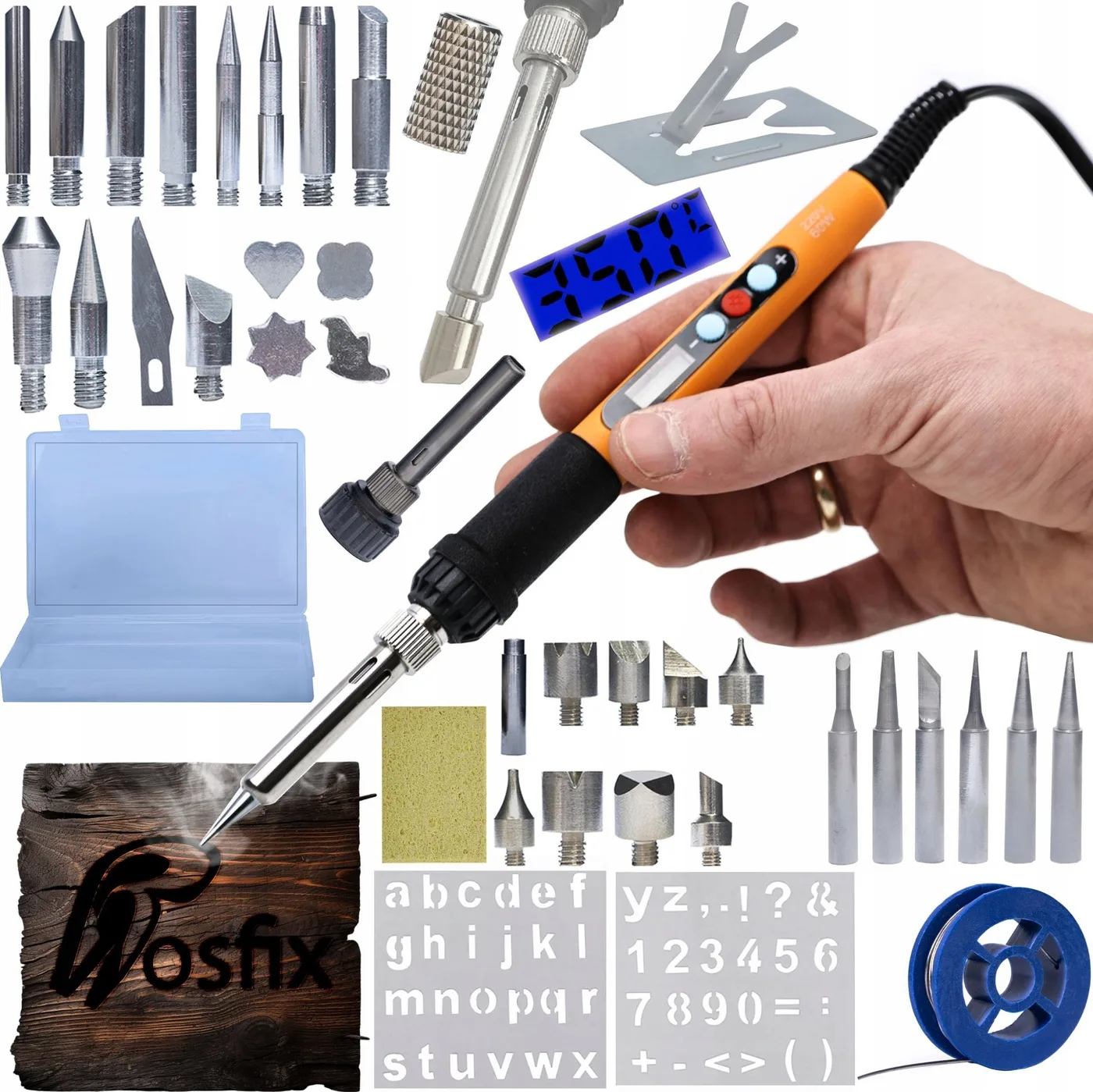 Rosfix Set: Präzisionslötkolben mit Display, 6 Spitzen, Holzbrandmalerei, Box