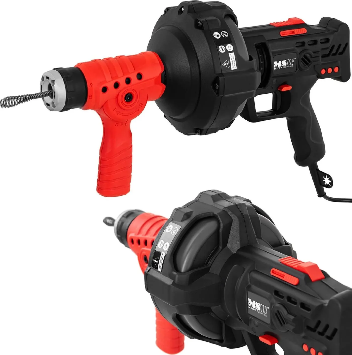 MSW Elektrische Rohrreinigungsspirale mit Trommel für die Reinigung von Abflussrohren, 240 W, Länge 7,5 m, Durchmesser 15 mm
