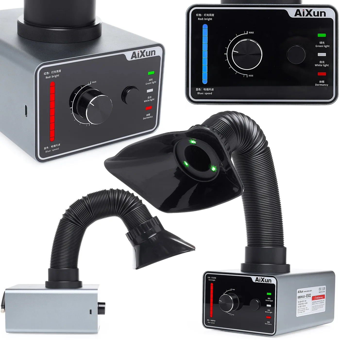 Absaugvorrichtung für Lötdämpfe, Aixun-Absauggerät, LED-Beleuchtung, USB-C