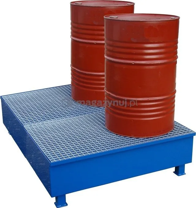 WiZ Stahlauffangwanne mit Gitterrost für 4 Fässer mit einem Fassungsvermögen von 400 l, Abmessungen 1200 x 1200 x 380 mm