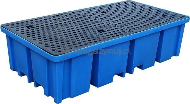 Topserw Auffangwanne mit Gitterrost, Fassungsvermögen 1150 l, MEGA, 2 x IBC/KTC, Abmessungen 2340 x 1225 x 610 mm, blau