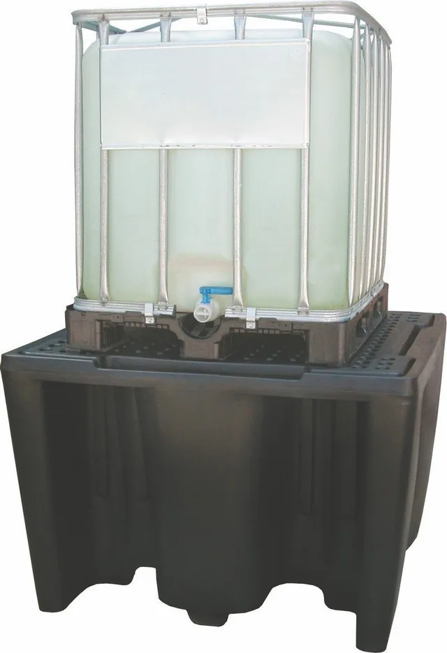 Topserw Auffangwanne mit einem Fassungsvermögen von 1120 l, für 1*IBC/KTC, Abmessungen 1450 x 1450 x 1000 mm (Farbe: Schwarz)