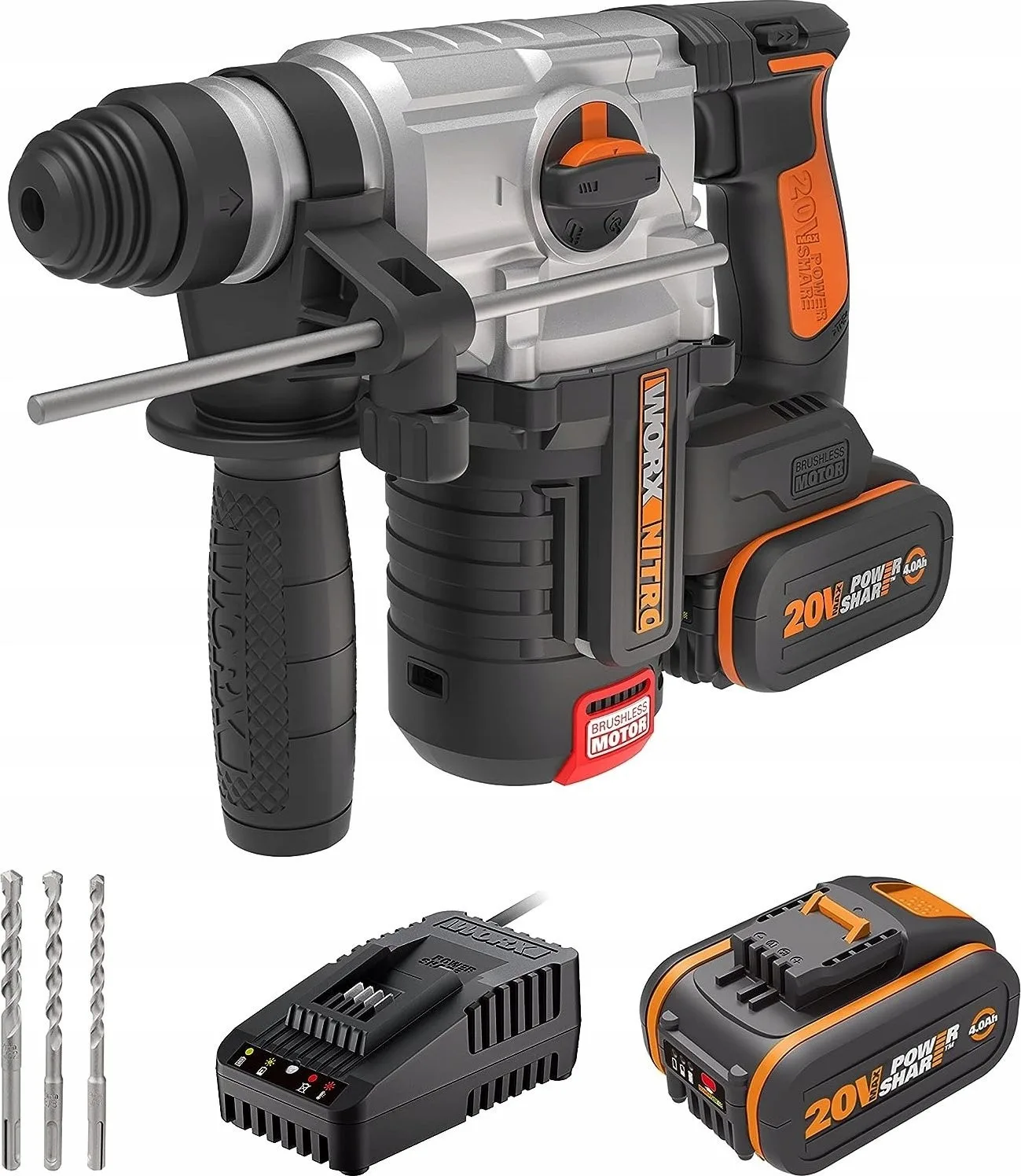 Bohrschrauber Worx Akku-Schlagbohrmaschine WORX NITRO WX380 20 V im Set mit 2x4 Ah