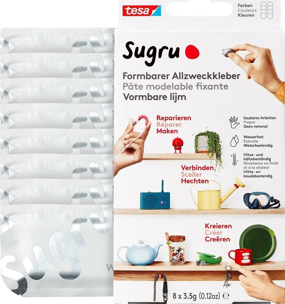 Tesa-Klebepistole tesa Sugru formbarer Allzweckkleber, 8er-Pack, weiß