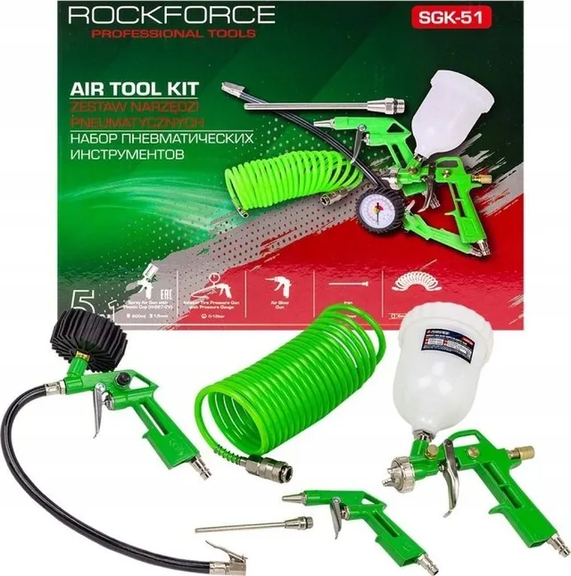 Rockforce Farbspritzpistole mit 600-ml-Oberbehälter + Zubehör – 5-teilig