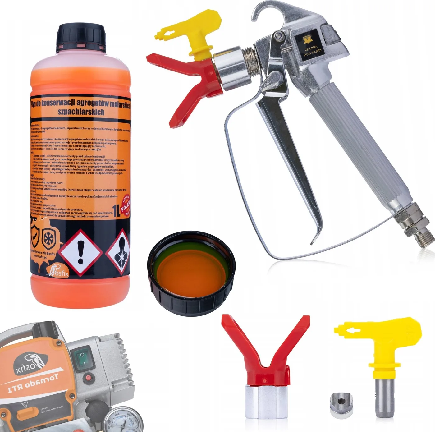 Rosfix 3-in-1-Pflegeflüssigkeit 1 l + Farbspritzpistole mit Düse 517 und Düsenschutz