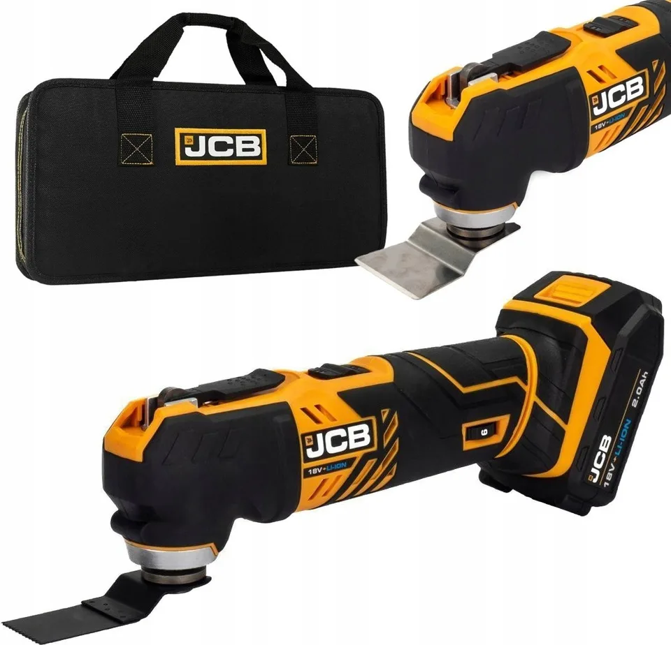 JCB 18-V-Multifunktions-Oszillationswerkzeug (Set: 2-Ah-Akku, Ladegerät, Tasche)