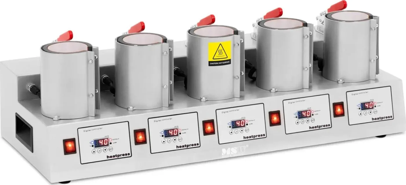 Thermotransfer-Druckmaschine für 5 Tassen, LCD-Anzeige, 250 °C