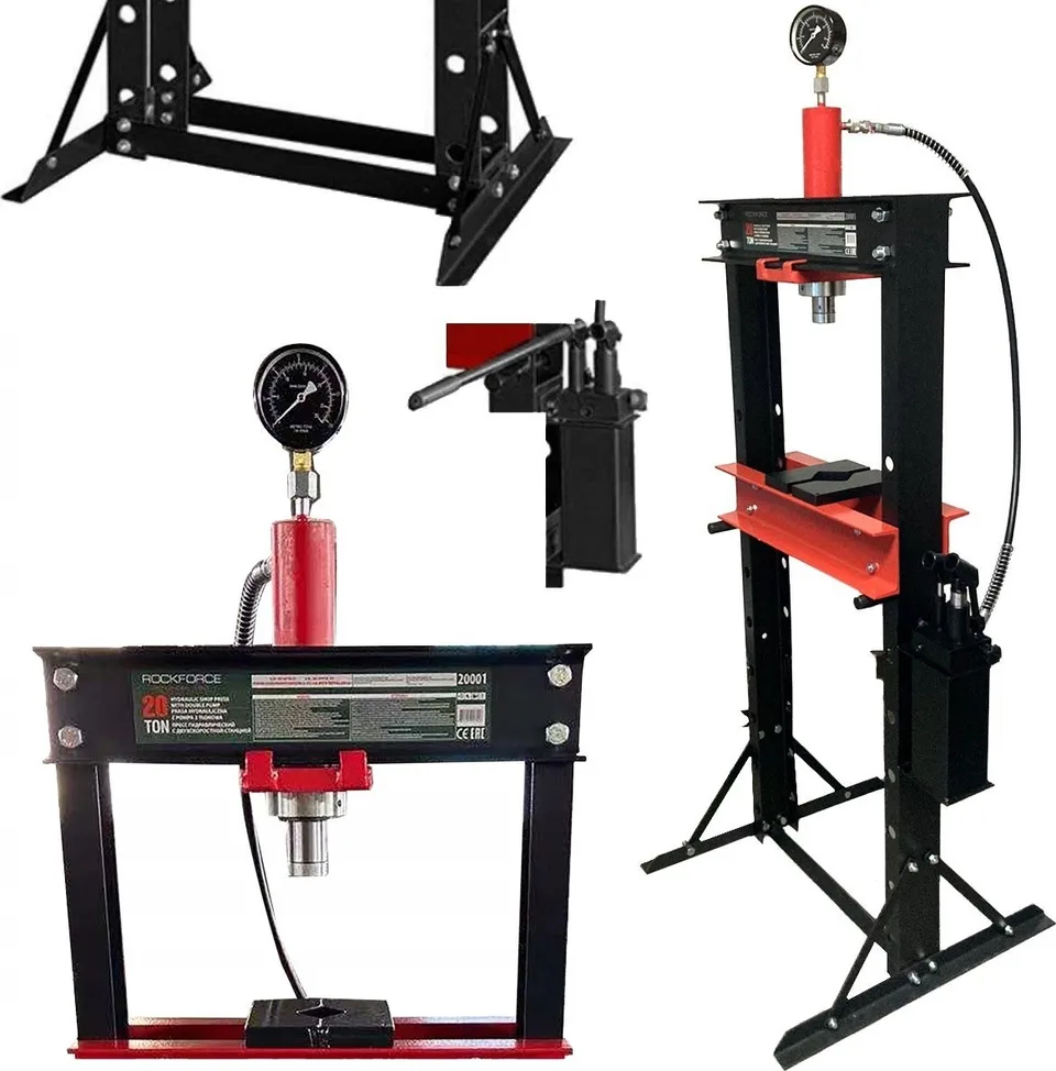 Rockforce Hydraulikpresse für Werkstätten, 20 t, mit Manometer und Doppelpumpe
