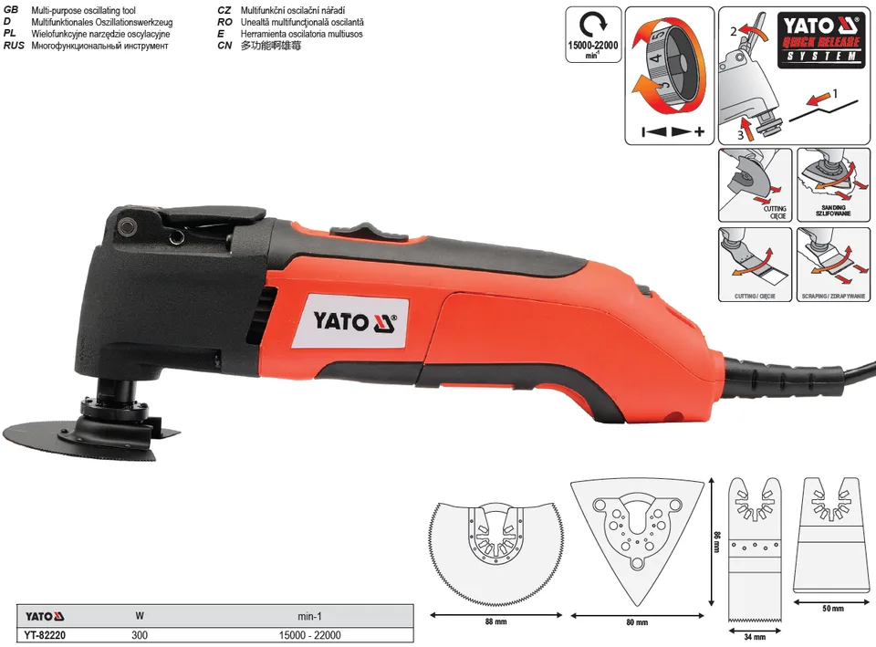 Yato Multifunktions-Oszillationswerkzeug 300 W (YT-82220)