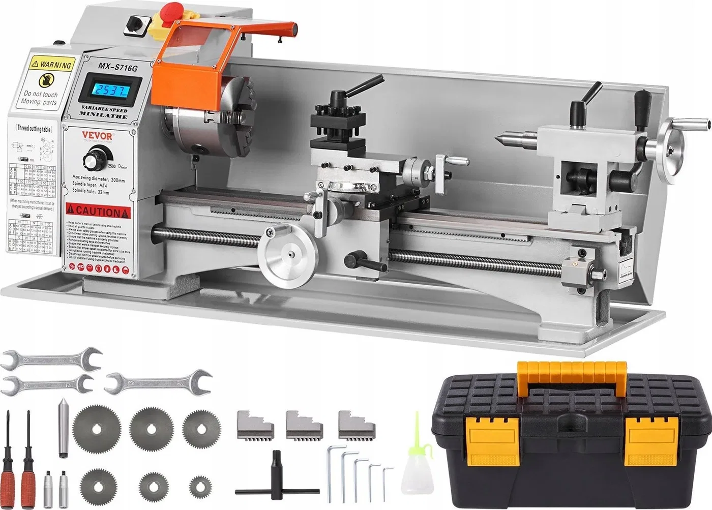 Mini-Metalldrehmaschine, 800 W, mit 3-Backen-Spannfutter