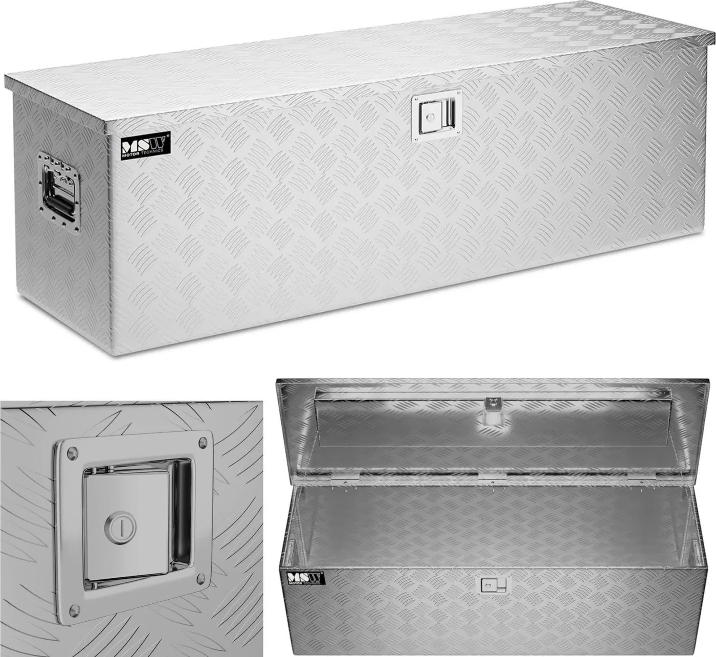 MSW Transport-Werkzeugkasten aus Aluminium, abschließbar, 150 l, 124 x 38,5 x 38,5 cm