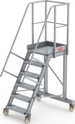 Lero Mobile Arbeitsbühne aus Aluminium (Höhe 147 cm, 6 Stufen, 4 Räder)