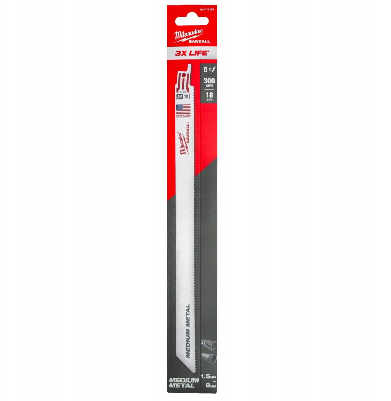 MILWAUKEE BIMETALL-SÄGEBLATT 300 mm/18 Zähne/5 Stück