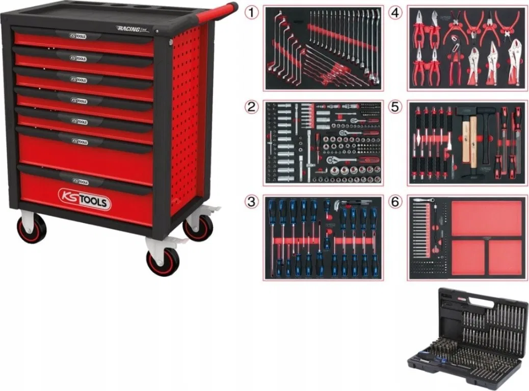 Werkzeugwagen KS Tools „Įrankių vežimėlis RACINGline“, 7 Schubladen + 598 Werkzeuge, KS Tools