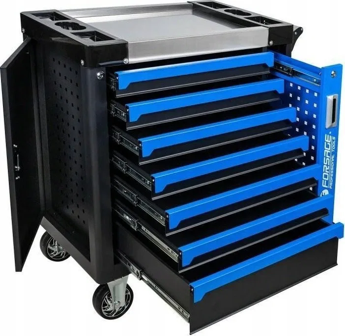 Forsage-Werkzeugwagen: Werkzeugschrank (7 Schubladen, zusätzliche Seitenschublade, Metallplatte, Maße: 900 x 800 x 460 mm)