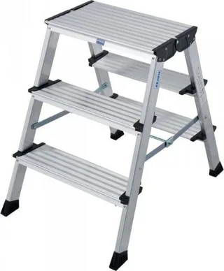 Krause Treppo – freistehende, beidseitig nutzbare Aluminium-Leiter mit 3 Sprossen (126030)
