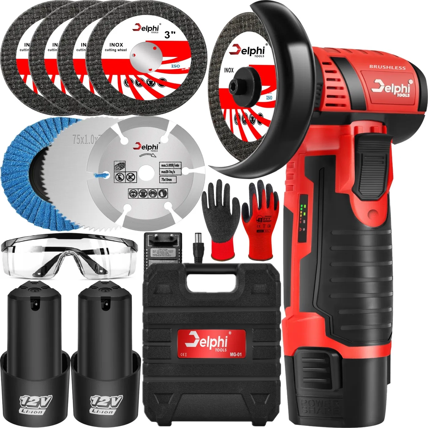 Schleifmaschine von Delphi Tools – BRUSCHLOSE AKKU-WINKELSCHLEIFER
