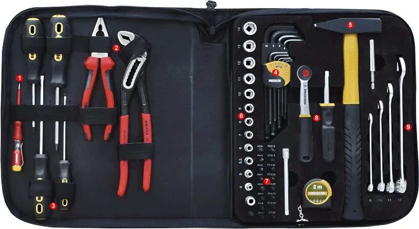 Ein Set verschiedener Werkzeuge in einer praktischen Tasche