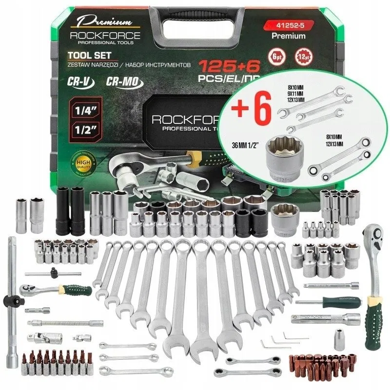 Werkzeugset 125+6-teilig, 1/4", 3/8", 1/2" Premium