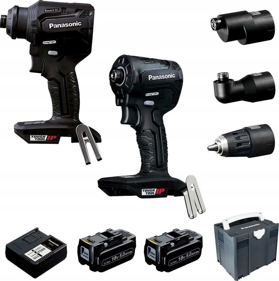 Panasonic-Werkzeugset:  Schrauber EY1DD2, Schlagschrauber EY1PD1, 2x Akku 18 V/5,0 Ah, Ladegerät, s