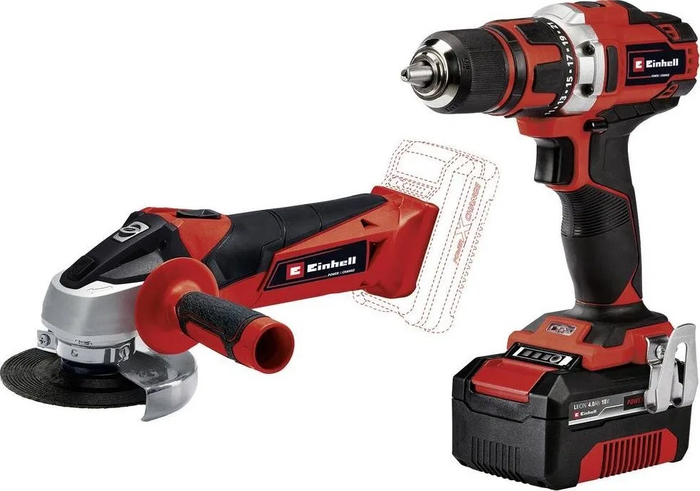 Einhell-Werkzeugset Einhell Tool Set TE-TK 18/2 Li Kit (rot/schwarz, Akku-Bohrschrauber und Akku-Winkelschleifer, Li-Ion