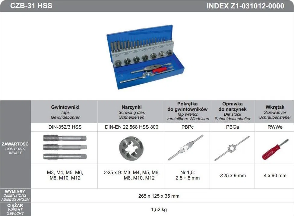 Fanar Gewindeschneid-Set CZB-31 INOX - Z2-031012-0000