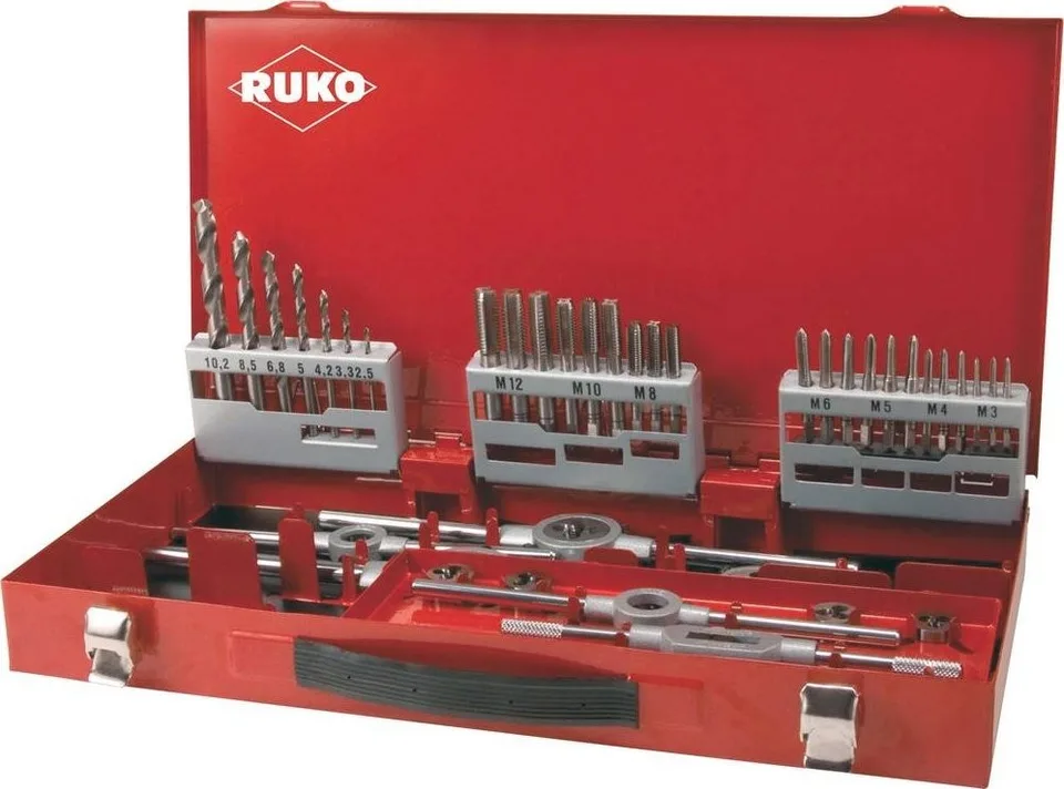 Sortiment an Gewindebohrern und Gewindebohrern mit Bohrern RUKO HSS M3–M12