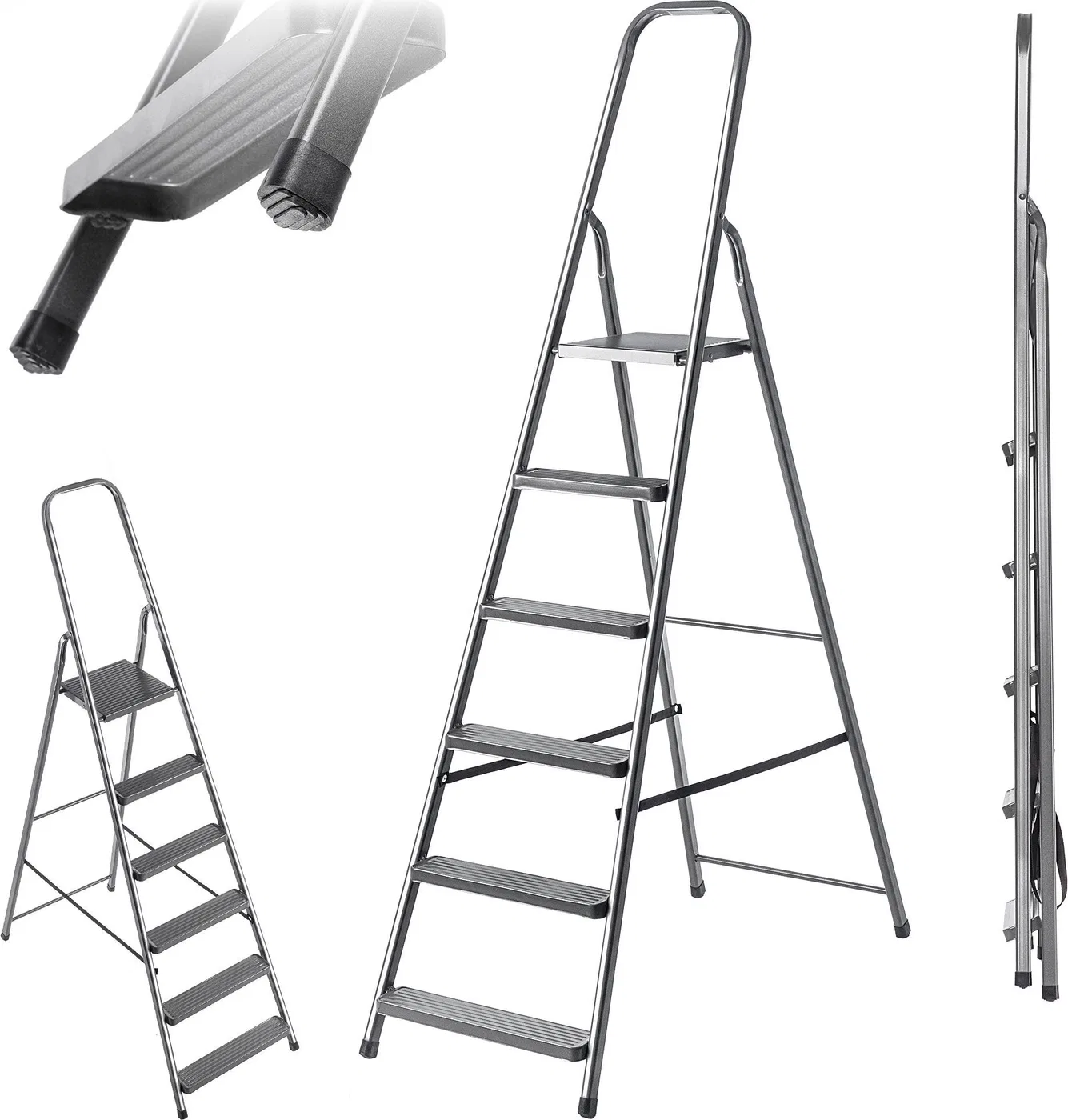 6-stufige Stahlleiter – Klappbare Haushaltsleiter, stabile Stufen, Tragkraft 125 kg