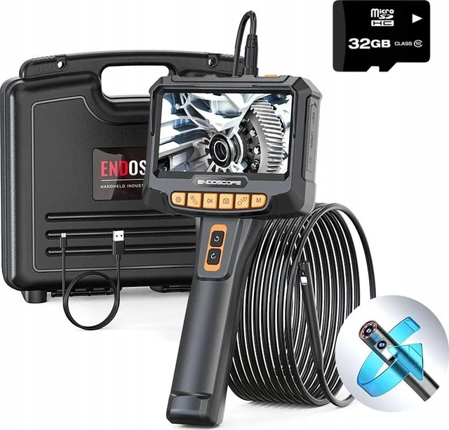 Inspektionskamera mit Endoskop und um 360° drehbarem Kopf, 5 FHD, IP, 9 LEDs, 8,5 mm, 5 m