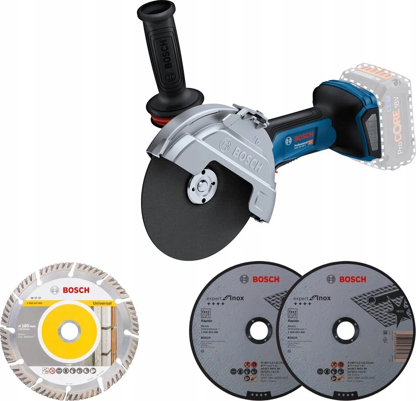 Bosch Akku-Winkelschleifer BITURBO GWS 18V-180 P Professional solo, 180 mm (blau/schwarz, ohne Akku und Ladegerät)