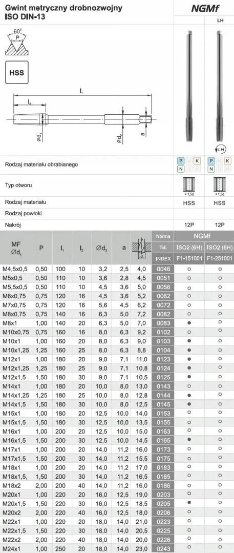 Fanar Gewindebohrer M20x1,5 NGMF (6H) HSS – F1-151001-0205