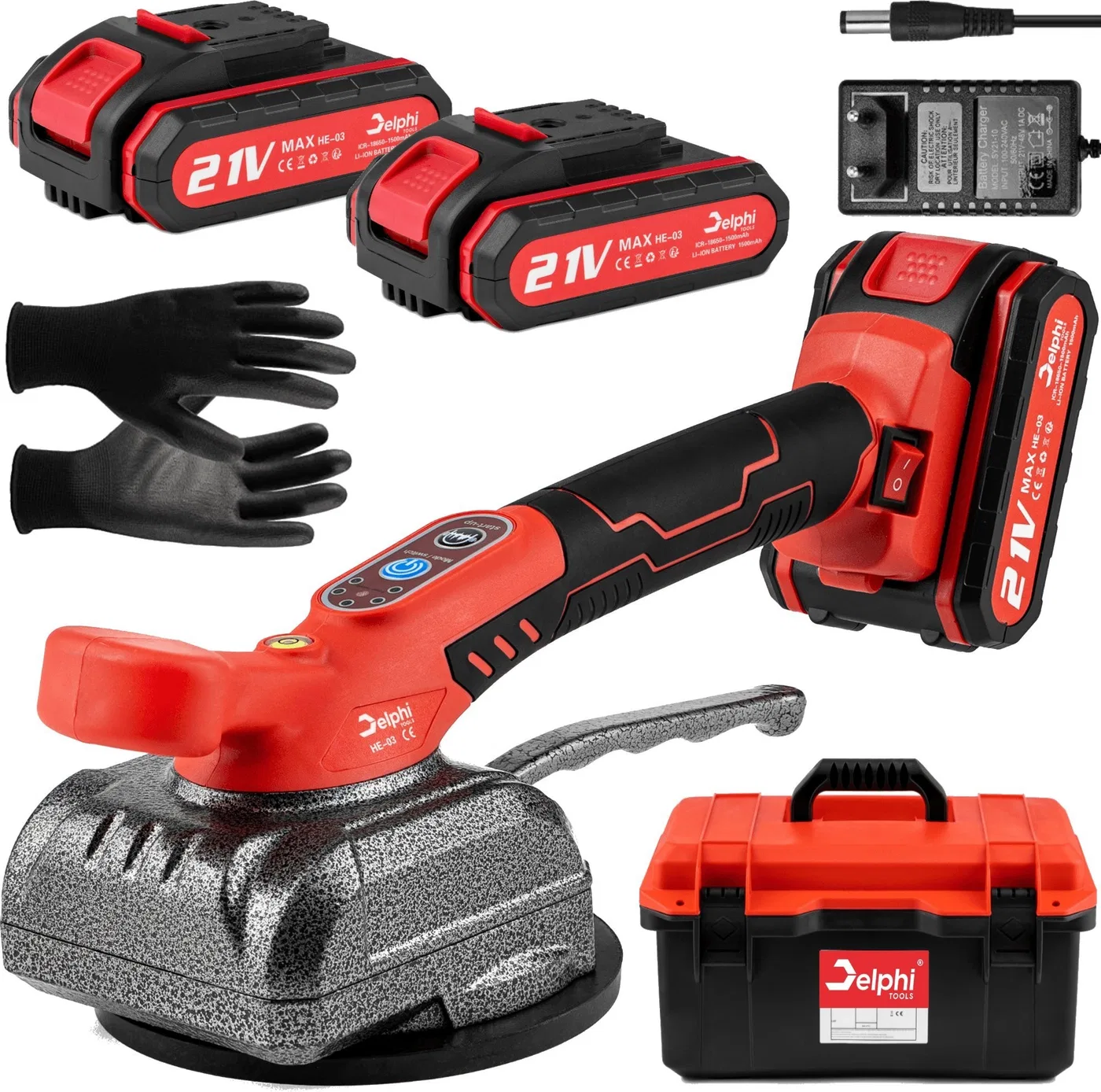 Delphi Tools VIBRIERENDE SAUGVORRICHTUNG FÜR PLATTEN 2 x Akku HE-01