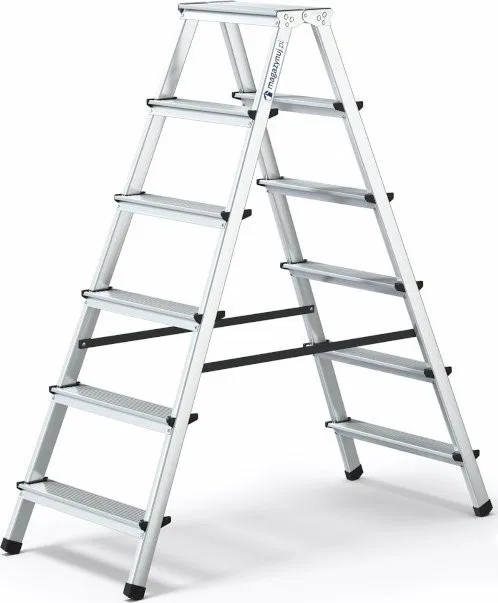 Lagerbestand: Aluminiumleiter, beidseitig nutzbar, 6 Sprossen, Tragkraft: 125 kg – HOME