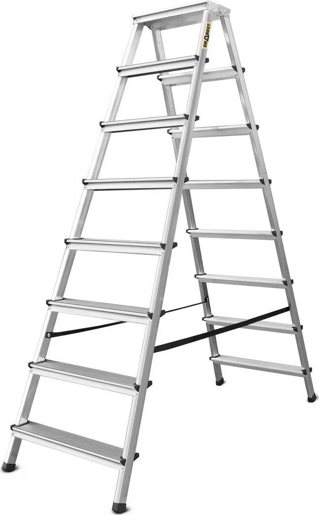 DRABEST Aluminiumleiter, beidseitig nutzbar, 8 Sprossen, Tragkraft: 125–150 kg (Tragkraft 125 kg)