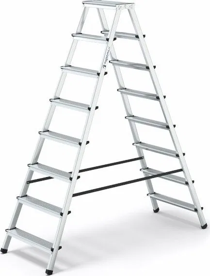 Lagerung Aluminiumleiter, beidseitig nutzbar, 8 Sprossen, Tragkraft 125 kg – HOME
