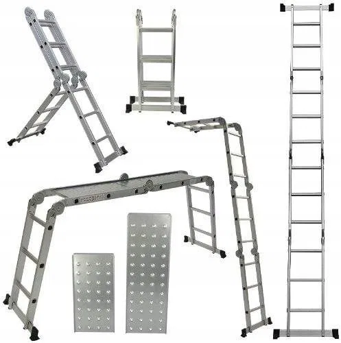 MULTIFUNKTIONALE ALUMINIUM-GELENKLEITER 4x3 + PLATTFORM MIT GROSSEN SCHARNIEREN