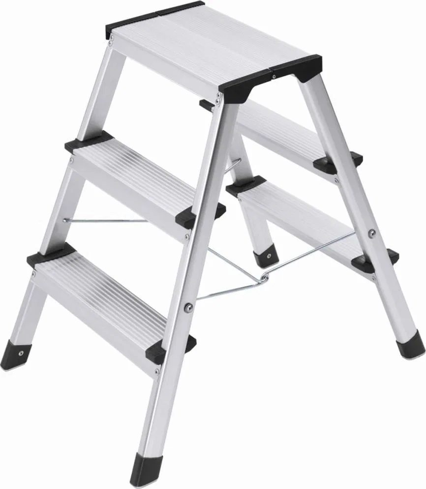 Hailo Freistehende doppelseitige Aluminiumleiter mit 3 Sprossen (L90 Step-ke)