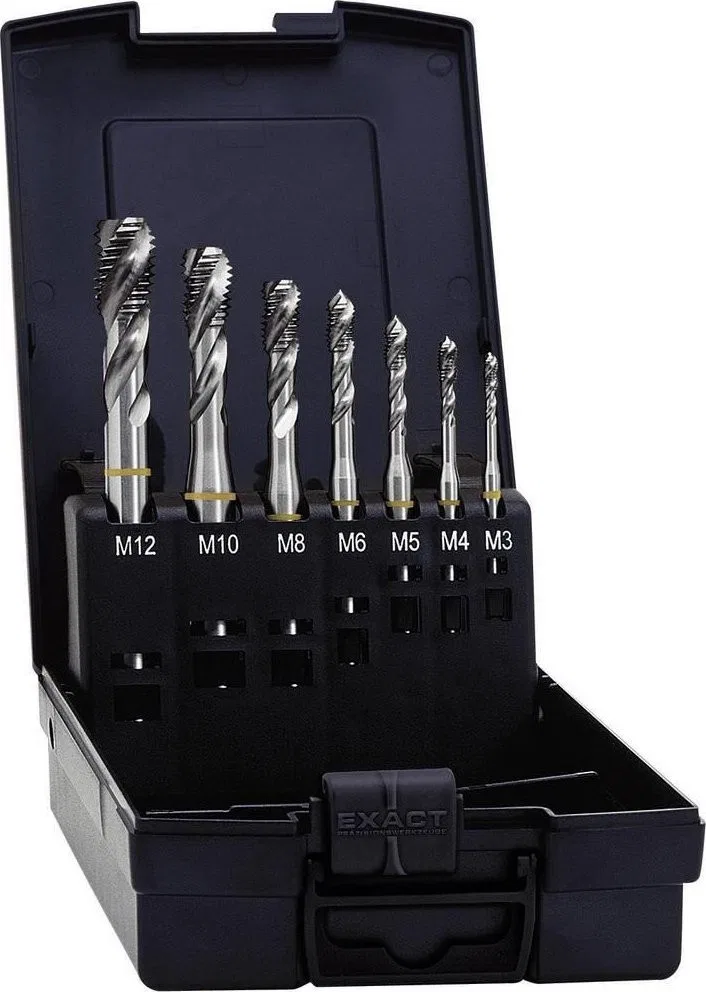 Exact Exact 05112 Maschinen-Gewindebohrer-Set, 7-teilig, metrisch, Rechtsgewinde, DIN 371, HSS, Form B, 1 Set