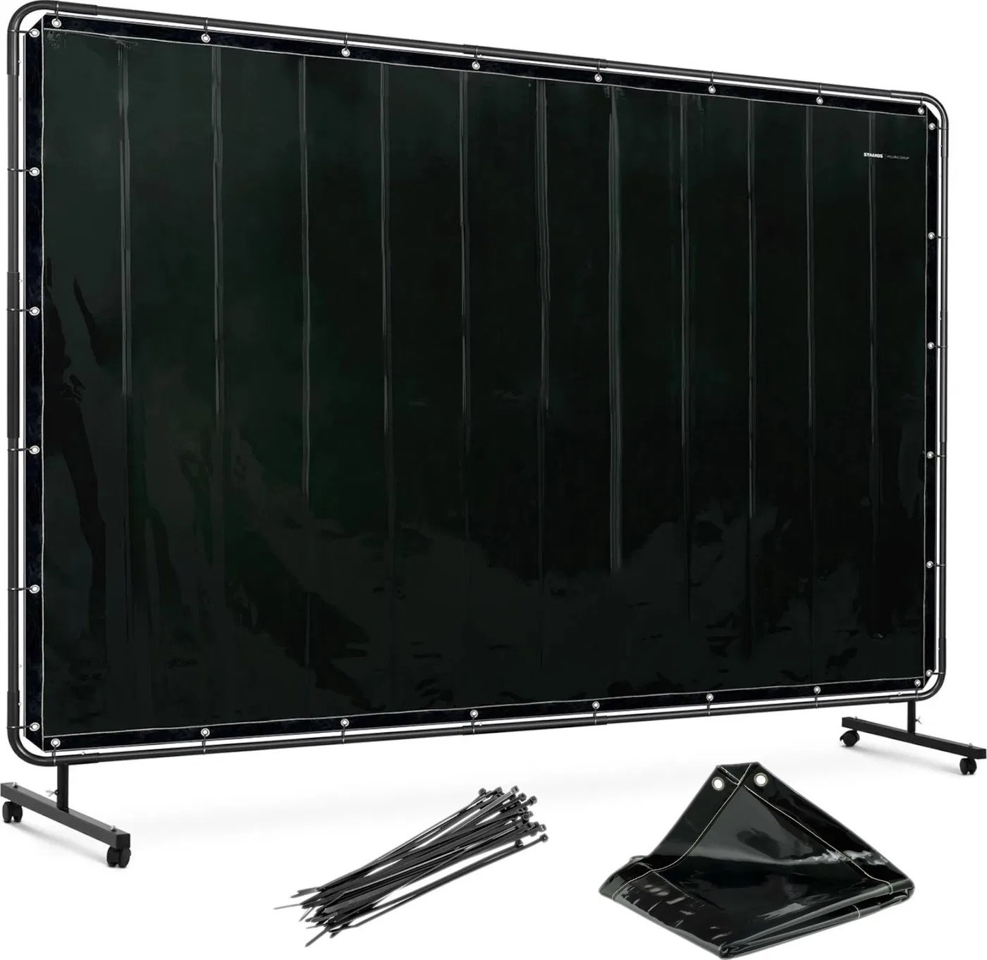 Stamos Germany Schweißschutzvorhang mit Rollgestell 240 x 180 cm – schwarz Schweißschutzvorhang mit Rollgestell