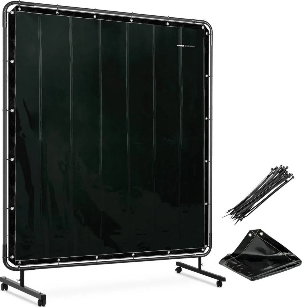 Stamos Germany Schweißschutzvorhang mit Rollgestell 174 x 174 cm – schwarz