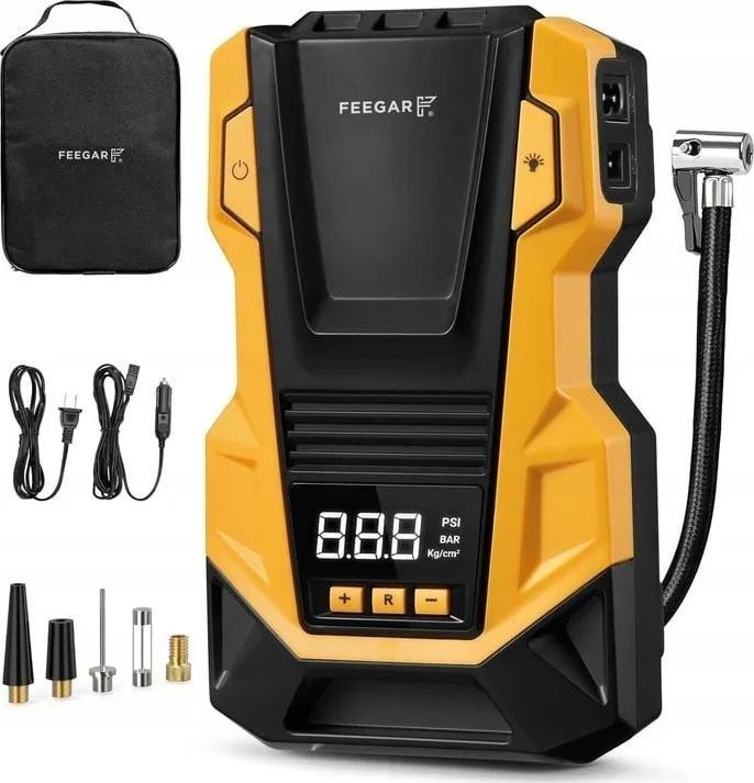 Feegar 12V/230V Autokompressor – tragbarer Kompressor für Reifen mit LED-Beleuchtung