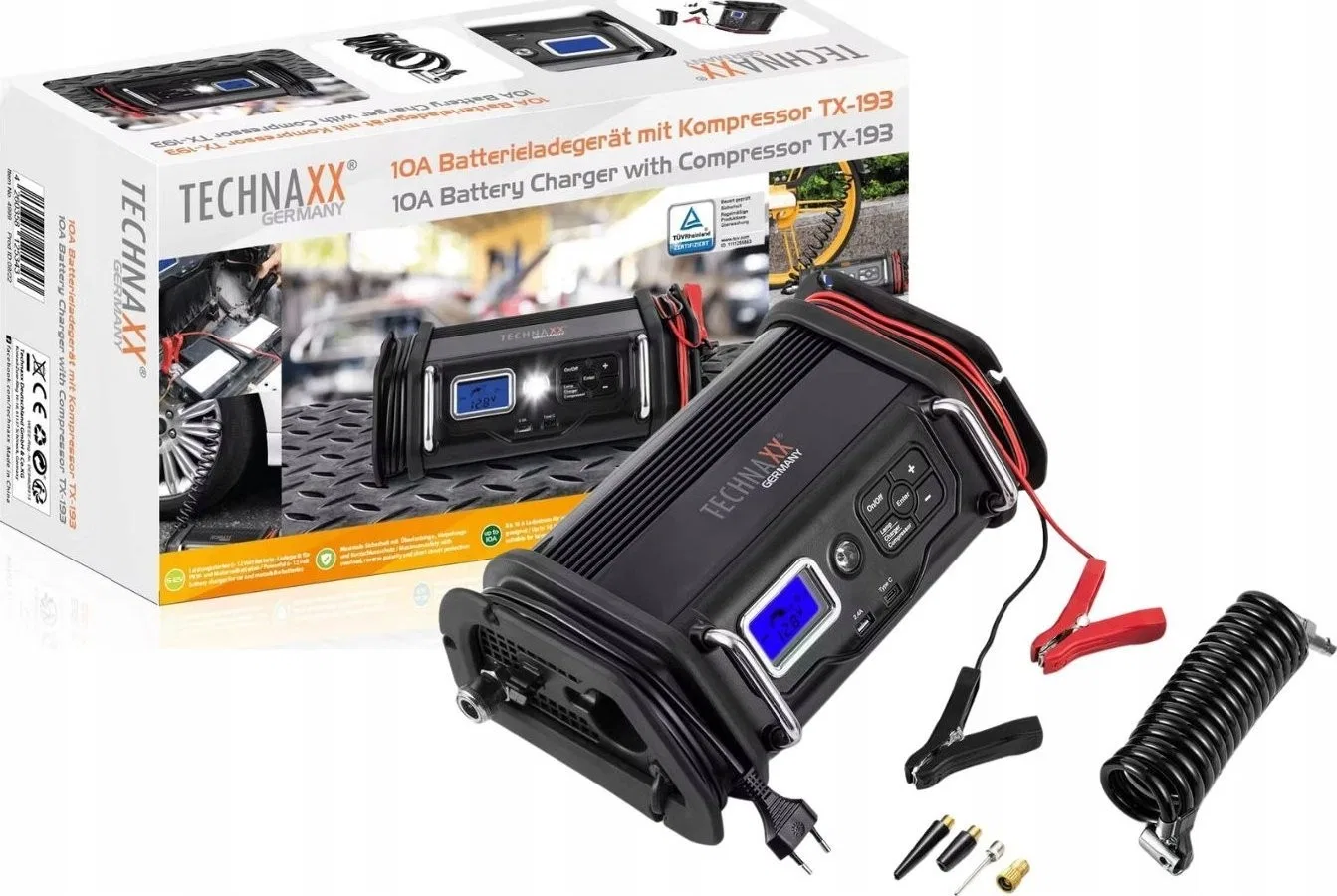 Technaxx Autokompressor – 10-A-Batterieladegerät 230 V mit Kompressor