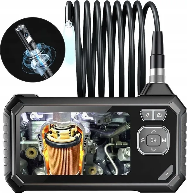 Inspektionskamera mit Bildschirm, Endoskop mit Zoom, um 360° drehbarer Kopf, 8 LEDs, 5 m, 8 mm