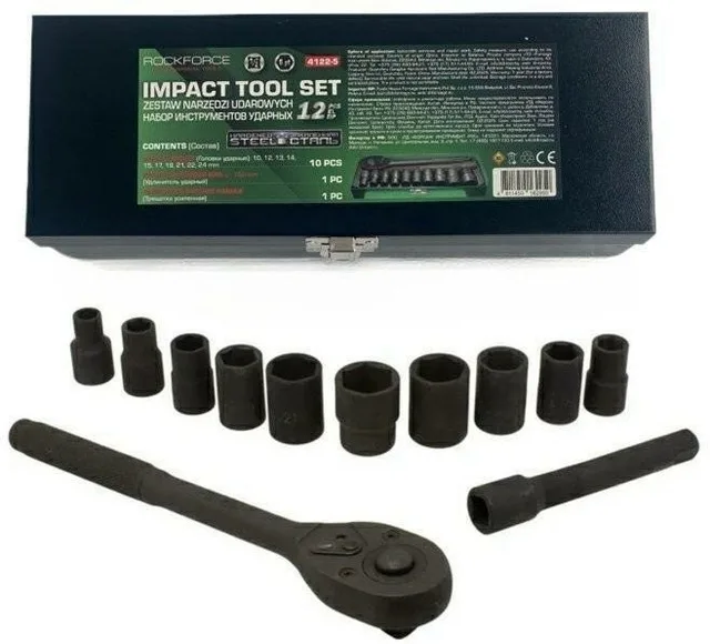 ROCKFORCE 12-teiliges Schlagschraubenschlüssel-Set, 1/2" Sechskant (10–24 mm)