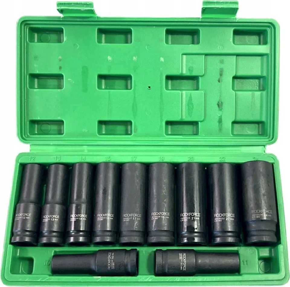 Rockforce Schlagschraubenschlüssel ROCKFORCE SCHLAGSTECKERSATZ, LANG, 11-teilig, 1/2" 10–24 mm / KOFFER